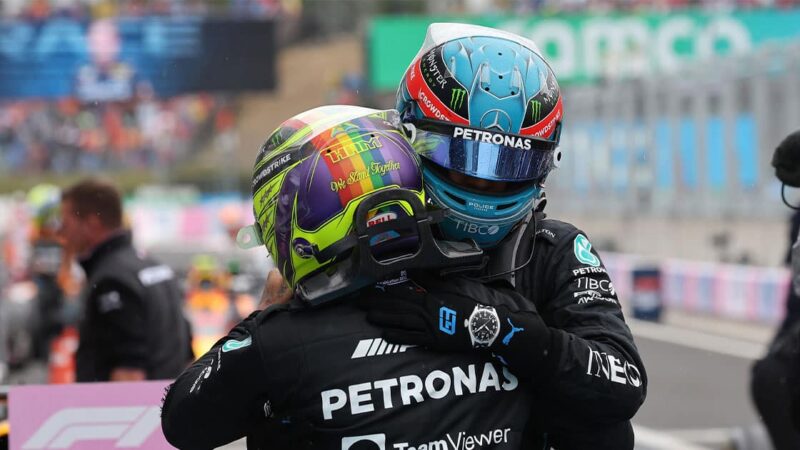 2022-Mercedes-F1-team-mates-George-Russel-and-Lewis-Hmailton-at-the-Hungarian-GP