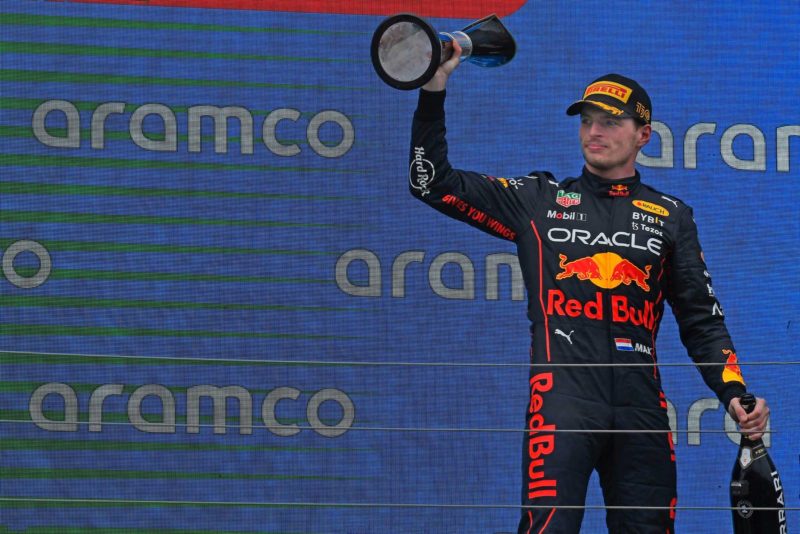 Max Verstappen on the podium after the 2022 Hungarian Grand Prix