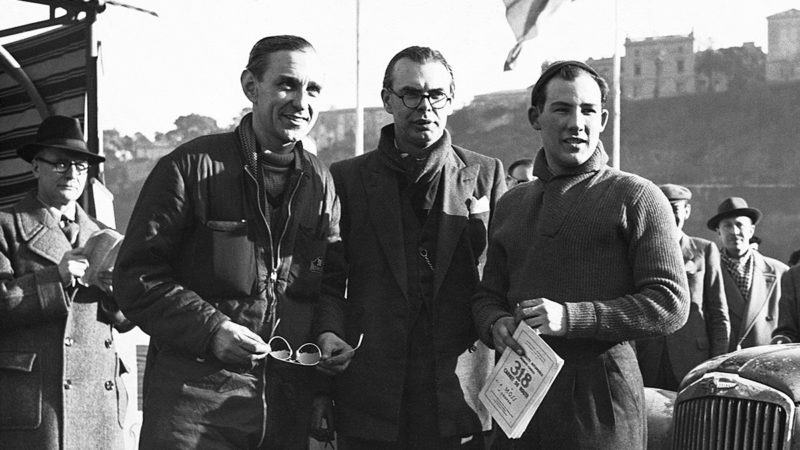 Autocar’s John Cooper, BRDC secretary Desmond Scannell and Moss