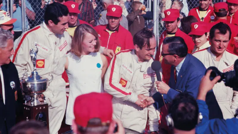 Chris Amon and Lorenzo Bandini celebrate 1967 Daytona 24 Hours win
