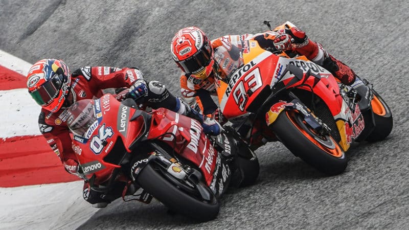 Ducati-rider-Andrea-Dovizioso-overtakes-Honda-rider-Marc-Marquez-at-the-2019-Austrian-GP-held-at-the-Red-Bull-Ring