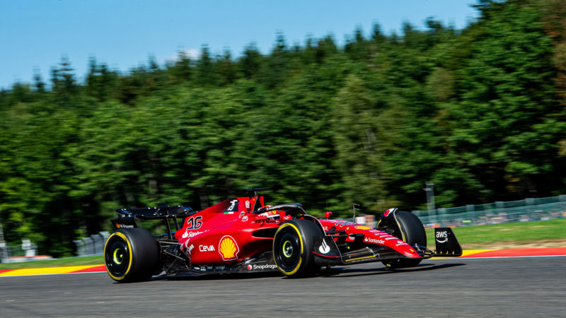Ferrari of Charles Leclerc in the 2022 Belgian Grand Prix