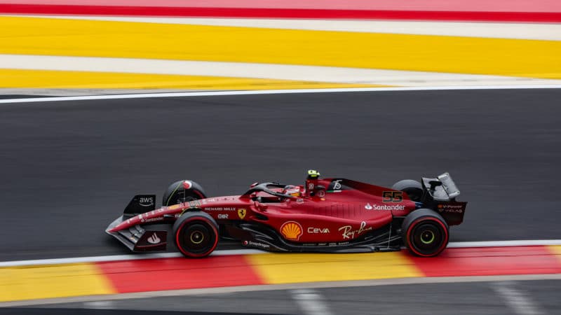Ferrari of Carlos Sainz in qualifying for the 2022 Belgian GP