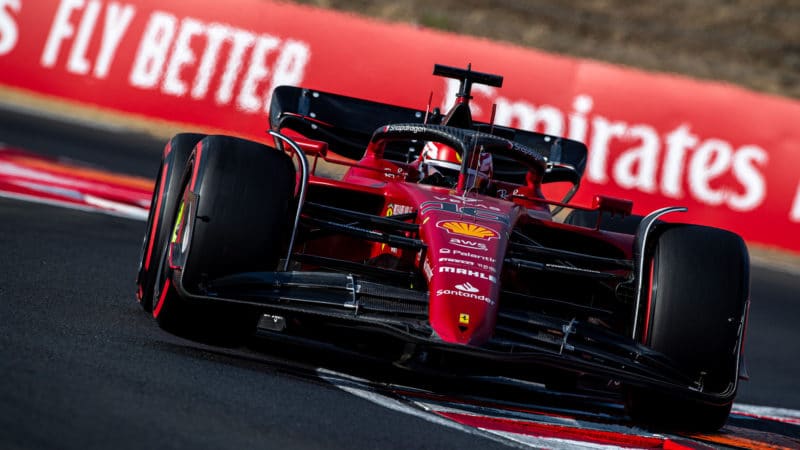 Ferrari of Charles Leclerc in practice for the 2022 Hungarian GP
