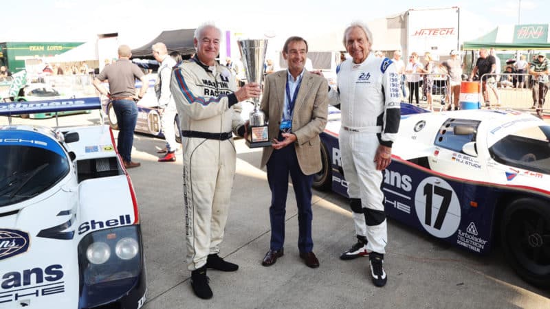 Henry Pearman receives Scarf and Goggles trophy at the Classic at Silverstone