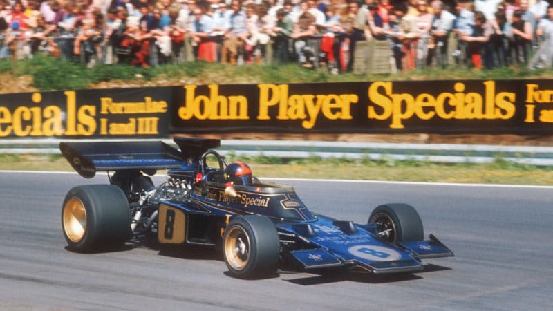 Lotus 72 of Emerson Fittipaldi at Brands Hatch in the 1972 British GP