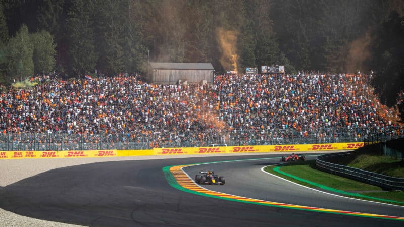 Max Verstappen leads Carlos Sainz in the 2022 Belgian Grand Prix