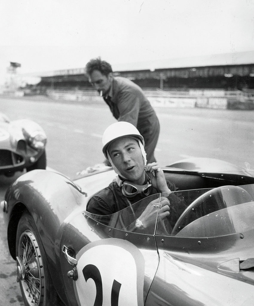 Moss in his works Aston DB3S during the 1956 International Trophy meeting at Silverstone
