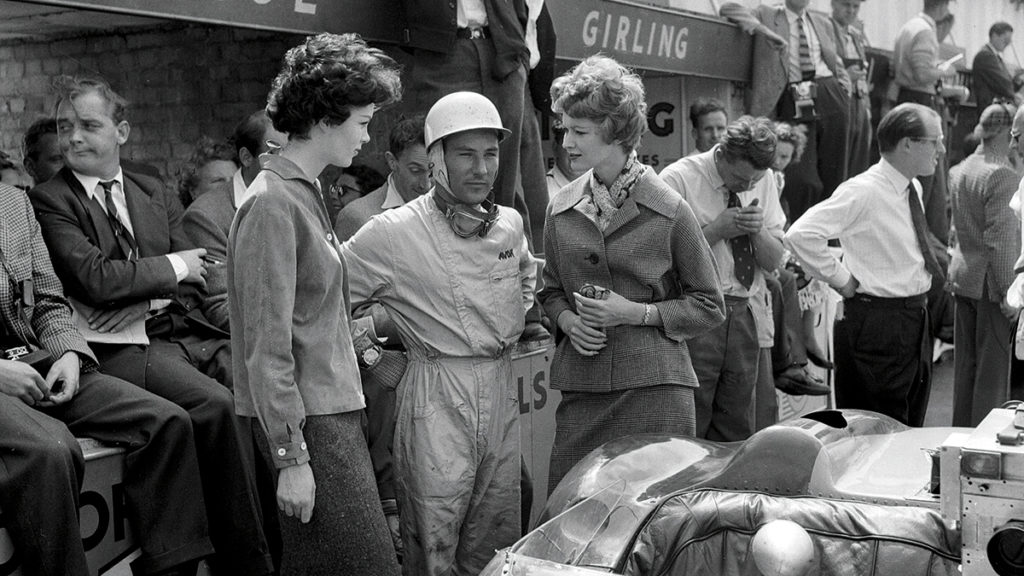 Moss in the pits during the British Grand Prix meeting at Silverstone, July 1958