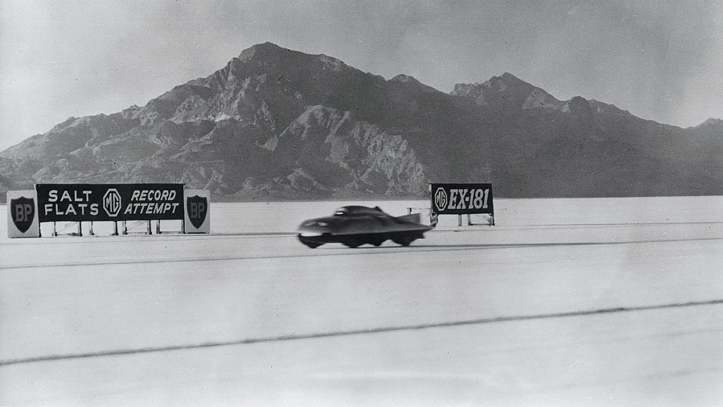 Stirling Moss in MG’s EX181 at Bonneville in 1957.