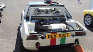Engine bay of Fiat X1 9 racing car