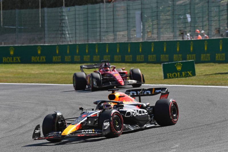 Max Verstappen and Charles Leclerc in the 2022 Belgian Grand Prix