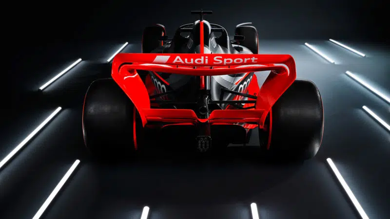 Rear view of Audi F1 car in 2022
