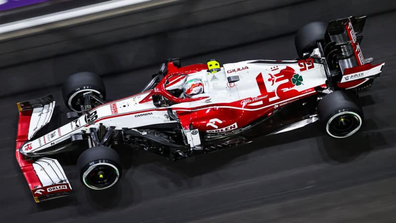 Antonio-Giovinazzi-driving-at-the-2021-Saudi-Arabia-GP-for-Sauber