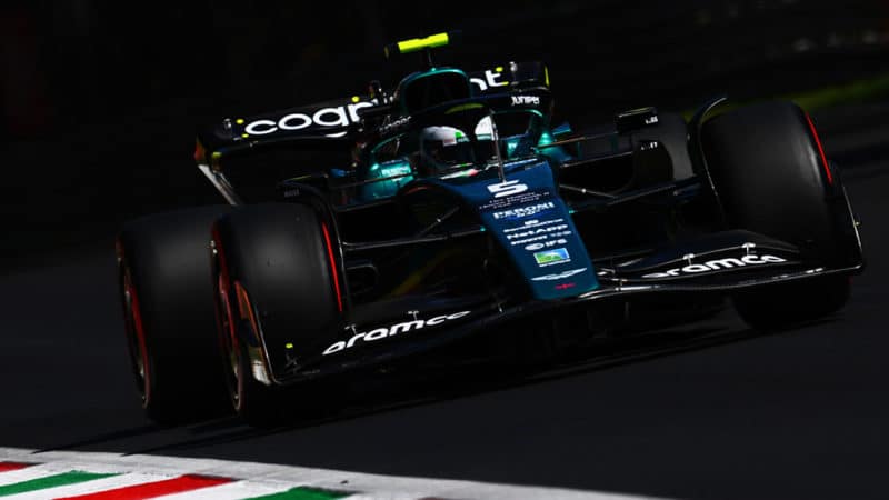 Aston-martin-F1-driver-Sebastian-Vettel-driving-at-the-2022-Italian-GP-at-Monza