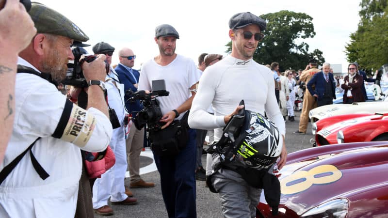 Cameras film Jenson Button ahead of the 2022 Goodwood revival Royal Automobile Club TT