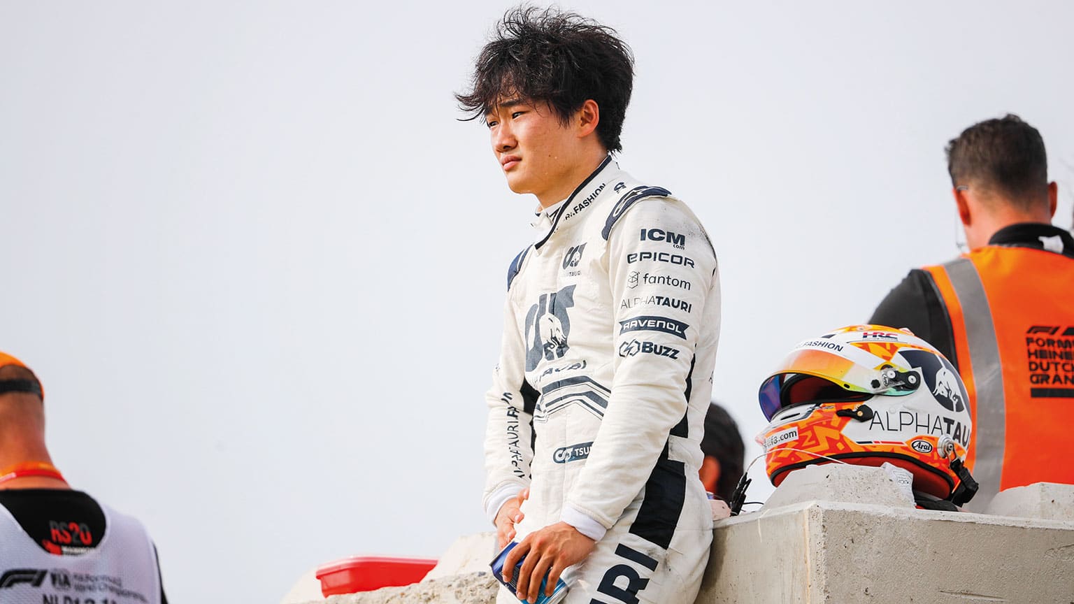 Yuki Tsunoda on the side of the Zandvoort track after retiring from the 2022 Dutch Grand Prix