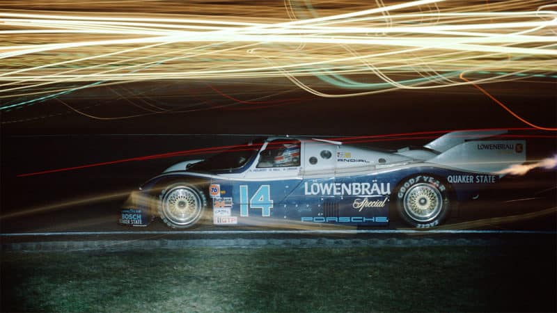 Derek-Bell-driving-for-Porsche-at-1986-Daytona-24-Hours