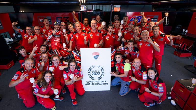 Ducati team celebration after winning gthe 2022 MotoGP constructors championship