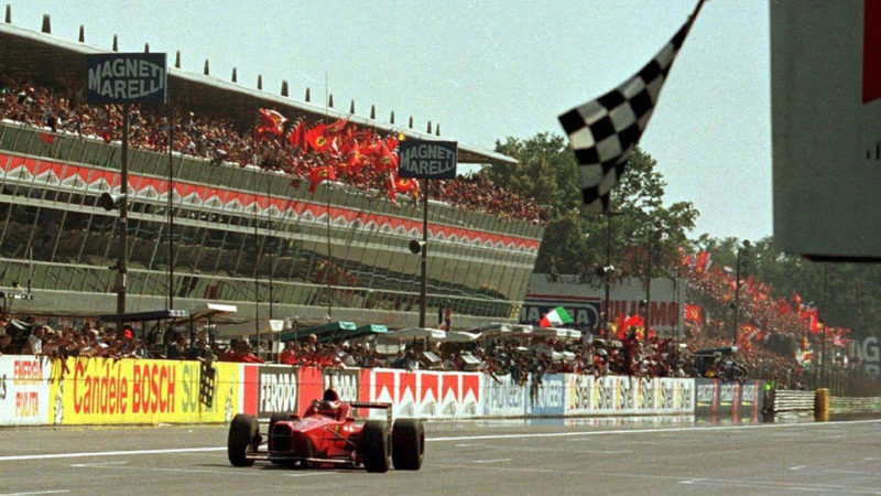 Ferrari-F1-driver-Michael-Schumacher-winning-the-1996-Italian-GP