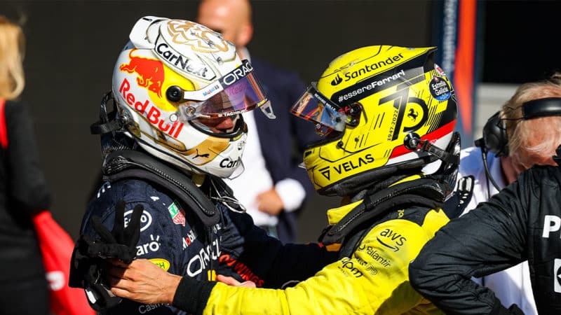 Ferrari-F1-driver-congratulates-Red-Bull-driver-Max-Verstappen-for-winning-the-2022-Italian-GP-at-Monza