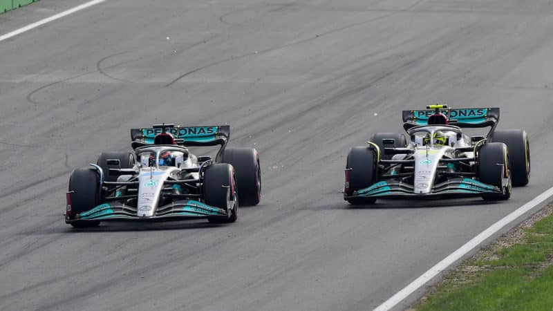 George Russell passes Lewis Hamilton in the 2022 Dutch Grand Prix
