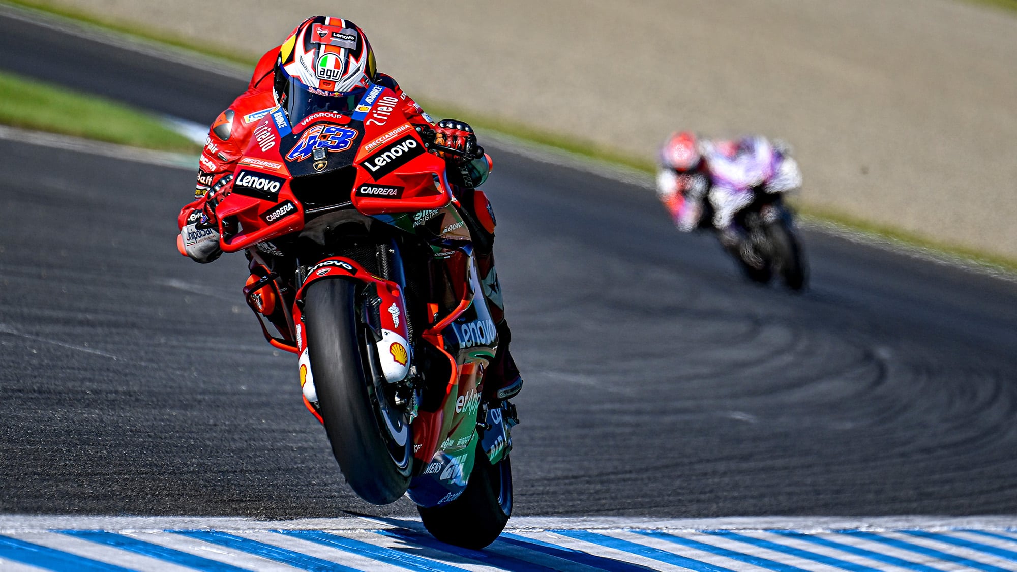 Jack Miller with front wheel in the air on the way to victory at 2022 Motegi MotoGP round