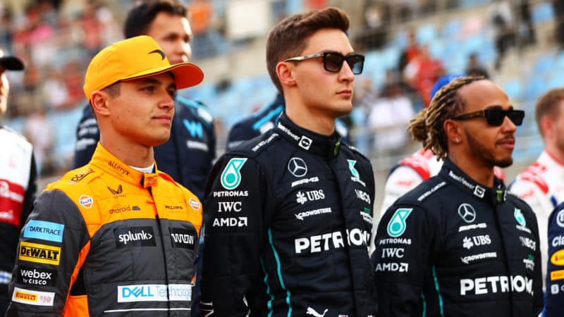 Lando Norris George Russell and Lewis Hamilton in 2022 F1 driver photo