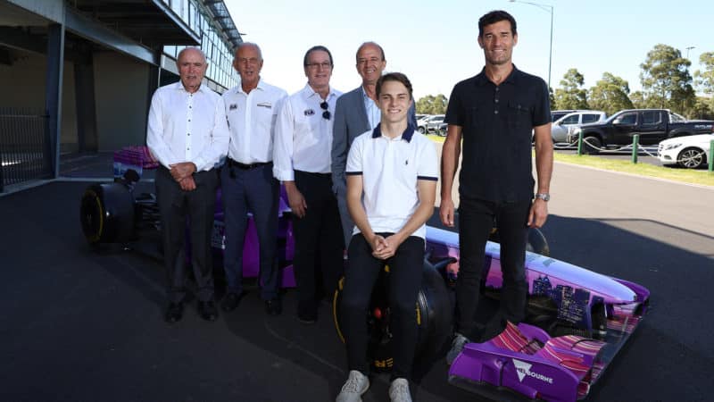 Mark Webber with Oscar Piastri and Australian GP officials