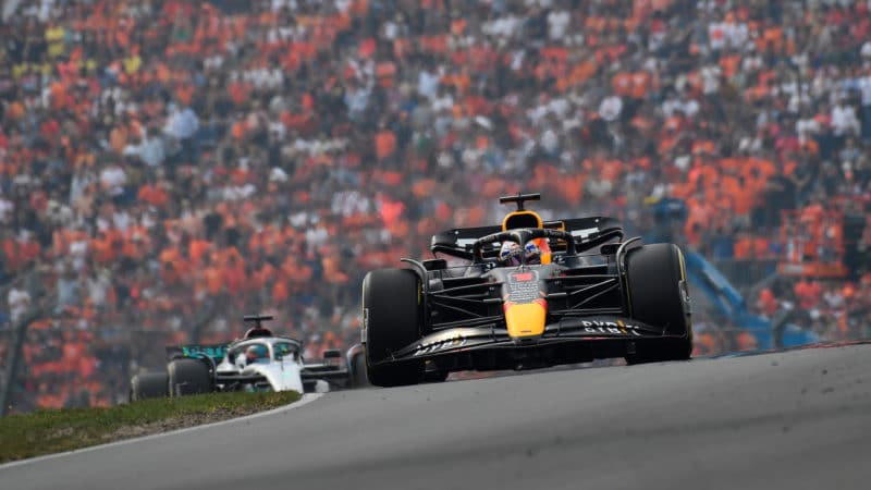 Max Verstappen leads George Russell in the 2022 Dutch Grand Prix