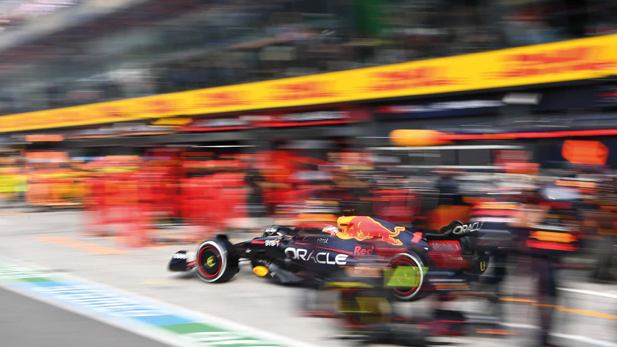 Max Verstappen speeds out of the Zandvoort pits in the 2022 Dutch Grand Prix