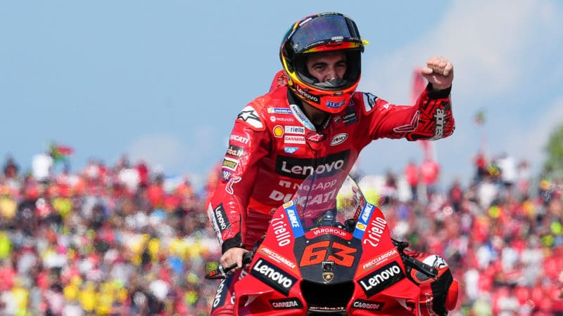 Pecco Bagnaia celebrates MotoGP win at Misano in 2022