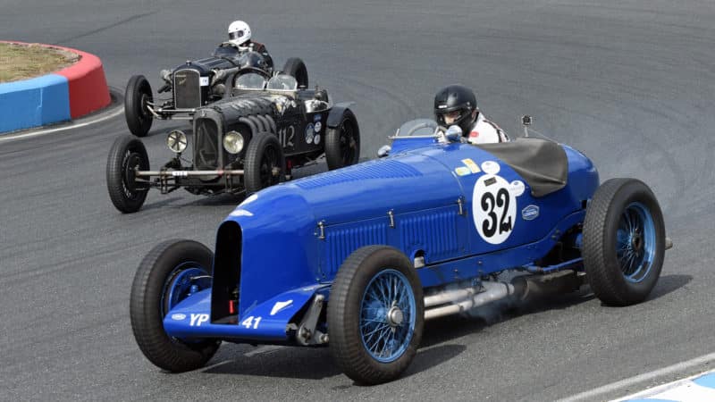 Three car VSCC battle at Mallory Park in 2022