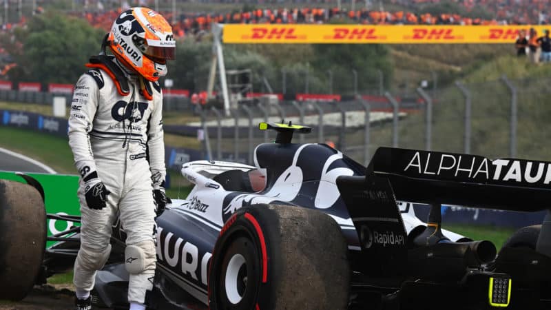 Yuki Tsunoda walks away from his AlphaTauri car in the 2022 Dutch Grand Prix