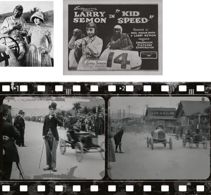 Still from Kid Speed (1924) and Kid Auto Races at Venice, with Charlie Chaplin (1914)