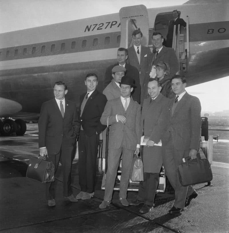 Tony Brooks with a grup of other F1 drivers about to board a flight