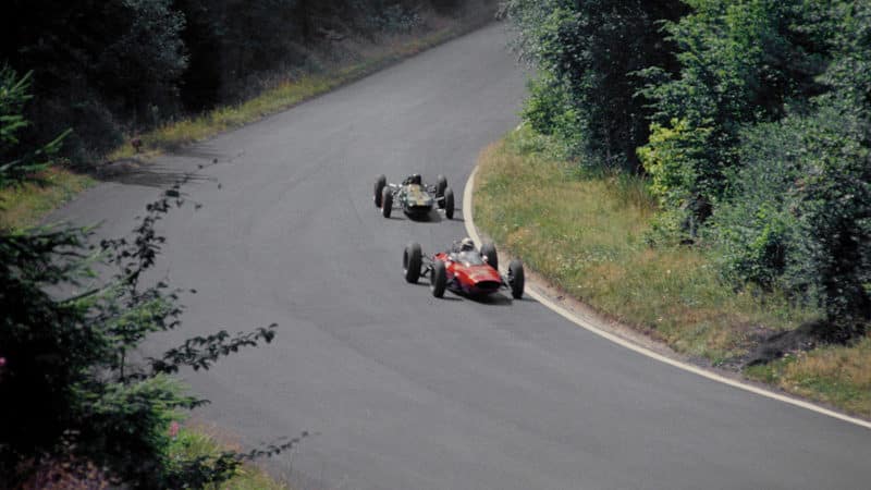 Clark follows winner John Surtees during the 1963 German GP