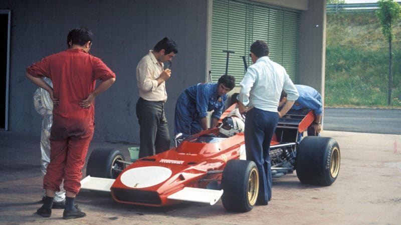 Merzario at a private Ferrari test at Fiorano in 1972