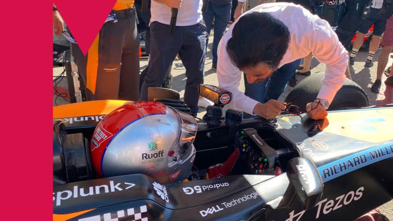 2-Mario-andretti-demonstrating-a-McLaren-F1-car