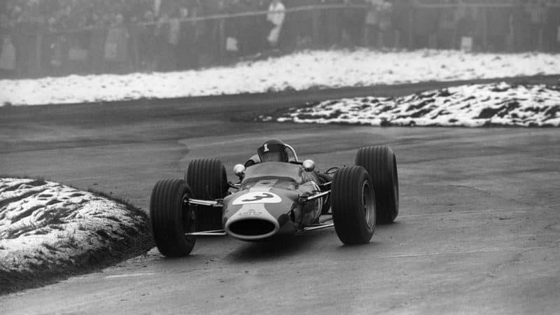 Jim Clark tackles the snow-fringed Nürburgring in 1967