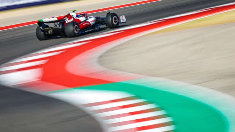 Alfa Romeo of Zhou Guanyu in qualifying for the 2022 US GP