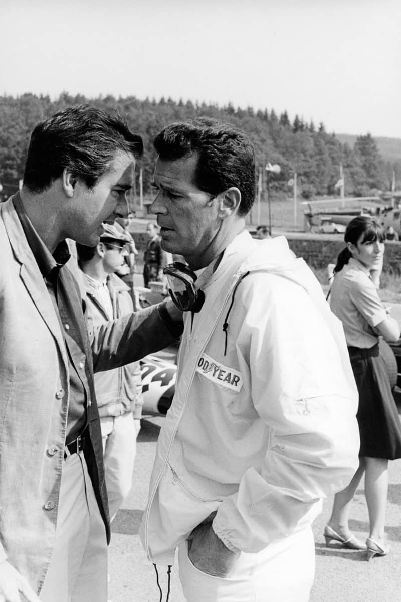 Garner in conversation with director Frankenheimer at Spa-Francorchamps