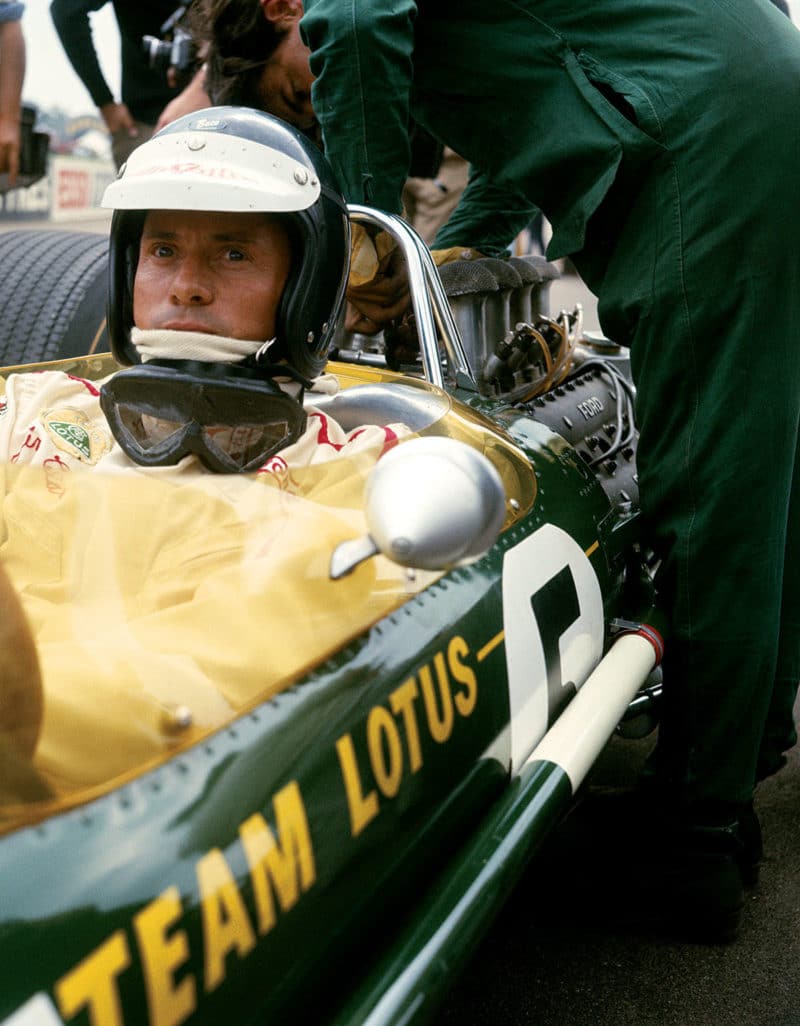 Clark aboard the recently launched Lotus-Cosworth 49 at Silverstone in 1967