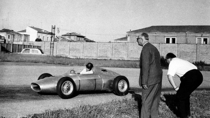 With engineer Carlo Chiti during the test of their first ‘Posteriore’ F1 engine in 1960