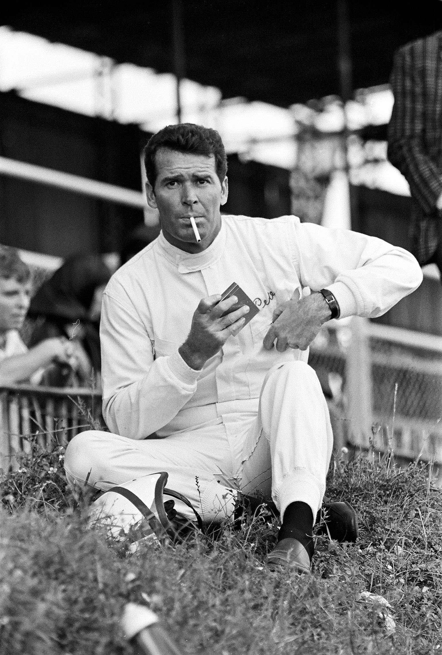 James Garner smokes after a scene