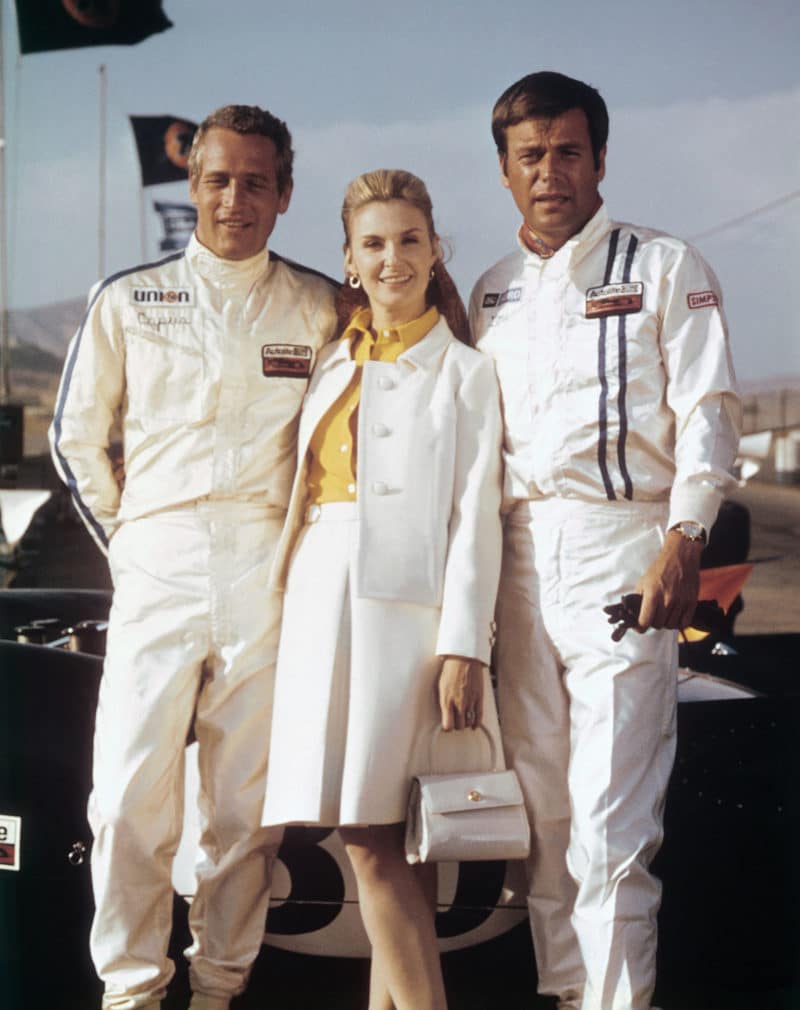 Newman (Frank Capua) with his actress wife Joanne Woodward (Elora Capua) and fellow actor Robert Wagner (Luther Lou Erding) on the set of Winning in 1969