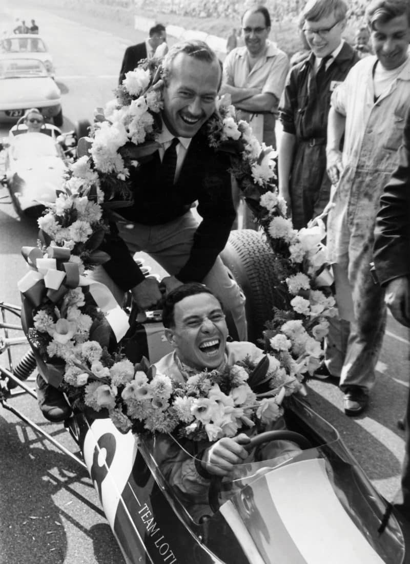Clark and Colin Chapman took part in a victory parade at Brands Hatch