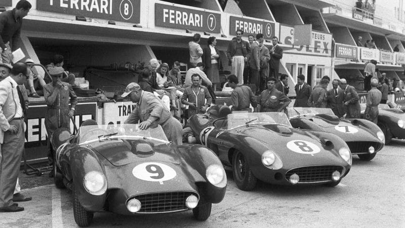 The Ferrari team at Le Mans in 1957