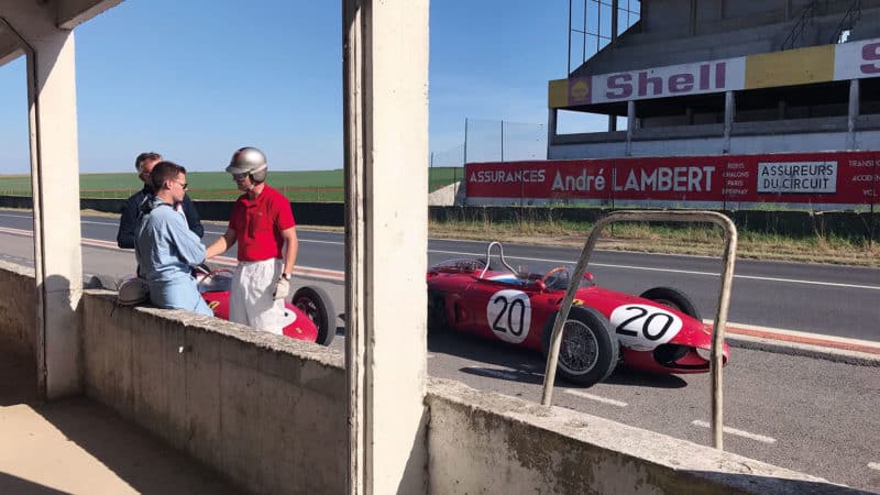 Derek Hill in the pits at Reims