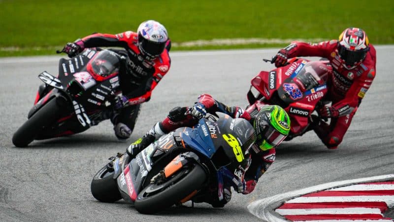 Jack Miller chases Aleix Espargaro and Cal Crutchlow in the 2022 MotoGP Sepang round